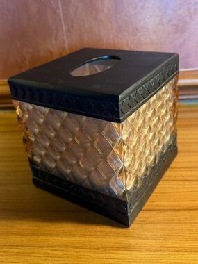 Vintage Barrington Bath Collection Tissue Box Cover - Amber Diamond Glass Look